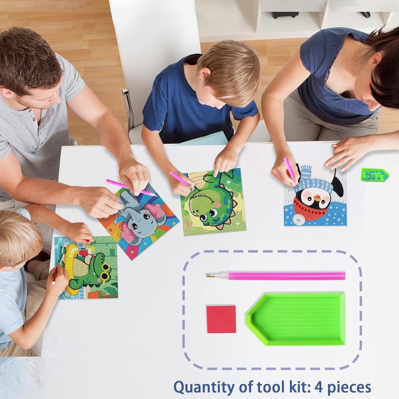UiSdfuy Diamond Art Kits for Kids,Arts & Crafts for Kid Ages 8-12,Diamond Art for Kids,Gem Art 4 Pack Diamond Painting 6" X 6" (Dinosaur Crocodile Penguin Elephant) - Image 4